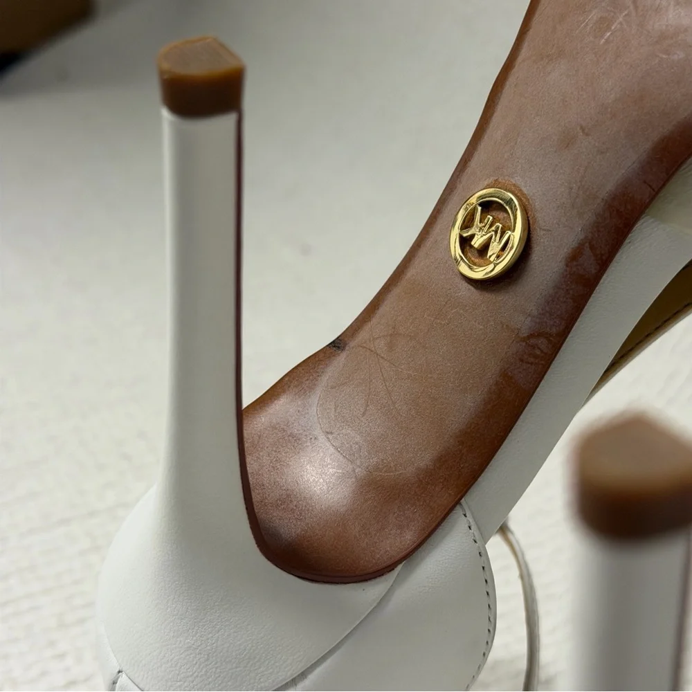Michael Kors White T-Strap Pointed Toe Stilettos with Clear Panels